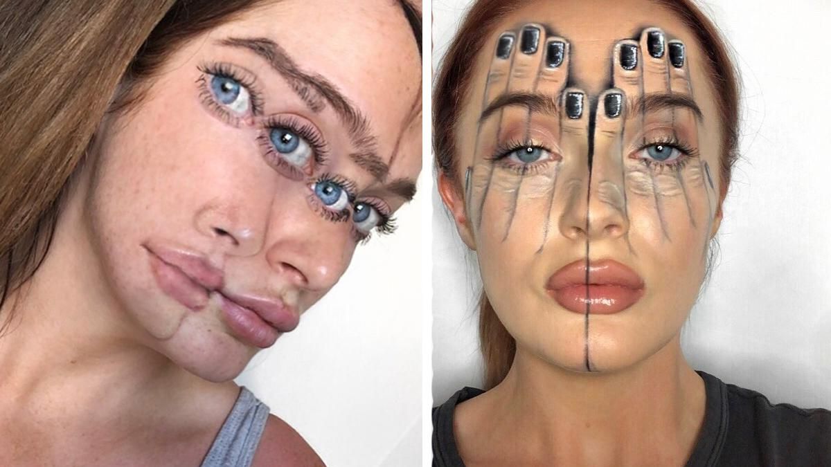 Девушка создает удивительный макияж, который похож на галлюцинации