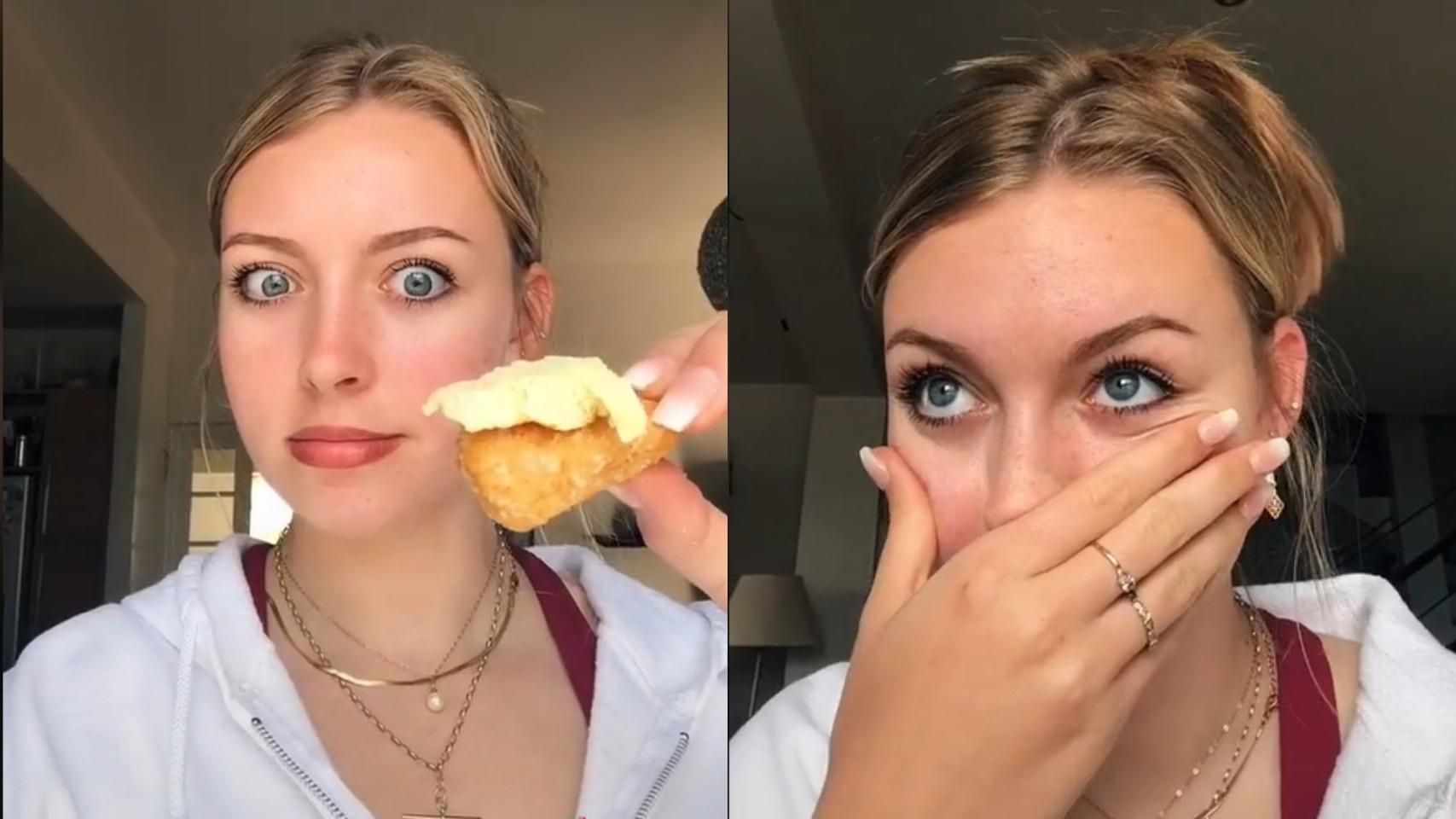 Дівчина пробує дивні поєднання у їжі Дівчина пробує дивні поєднання у їжі