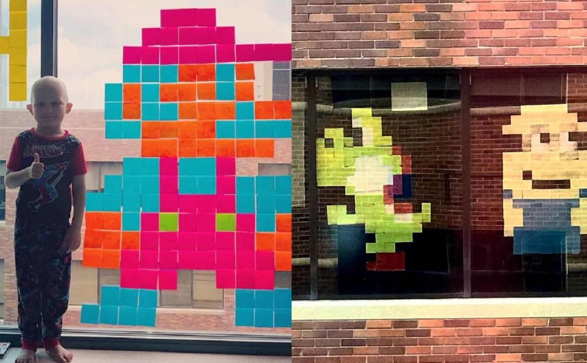 Хлопчик у лікарні знайшов друзів за допомогою стікерів на вікні Хлопчик у лікарні знайшов друзів за допомогою стікерів на вікні