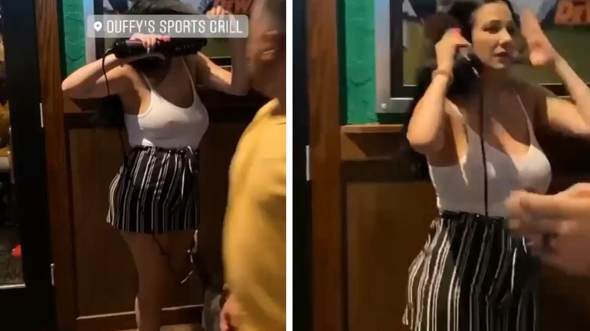 Что ты делаешь: женщина укладывала волосы в заполненном пабе – видео Что ты делаешь: женщина укладывала волосы в заполненном пабе – видео