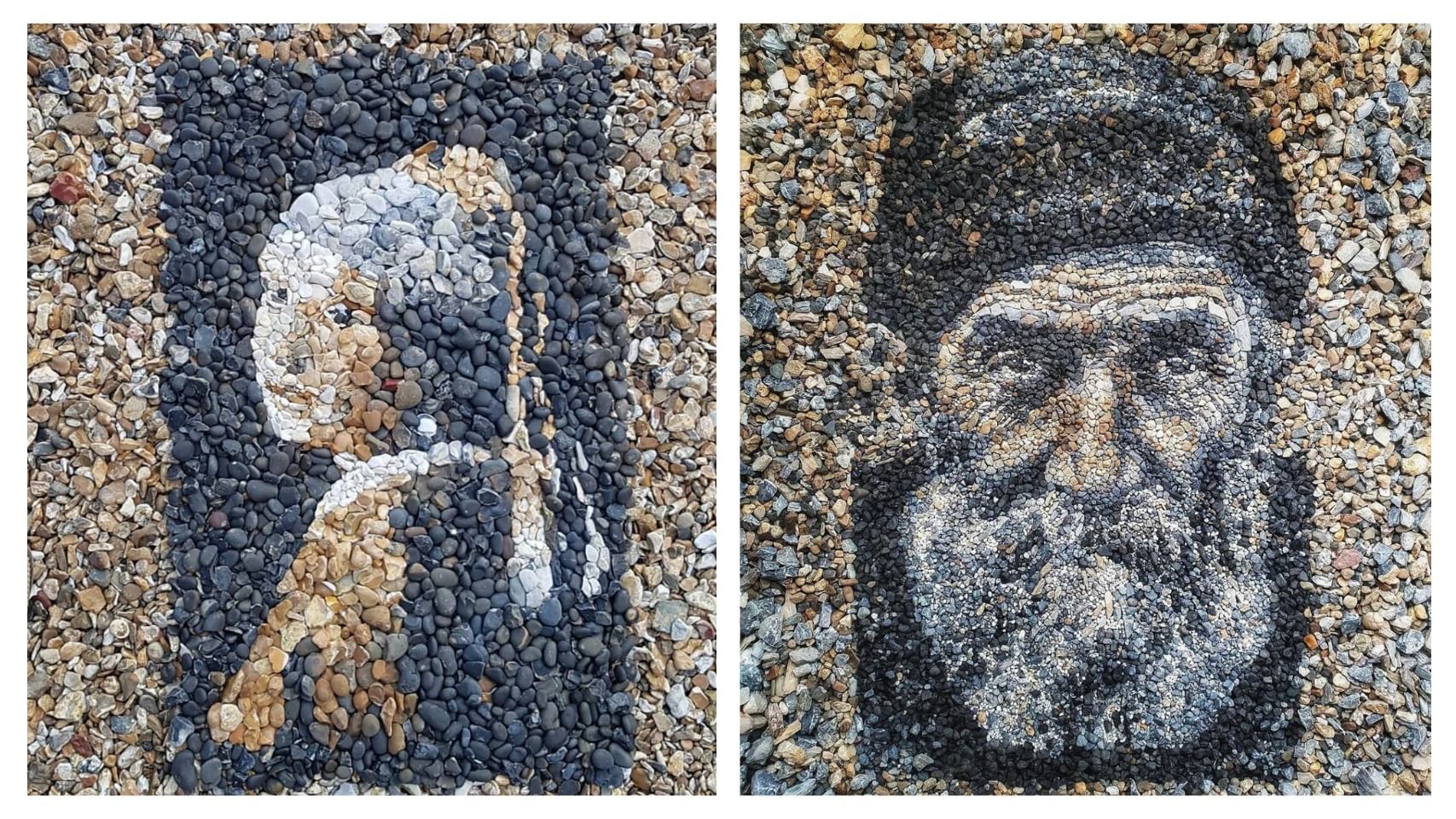 Художник воспроизводит шедевры искусства из обычной гальки Художник воспроизводит шедевры искусства из обычной гальки