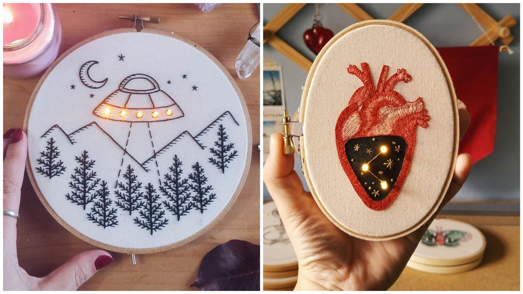 Дівчина вплітає крихітні вогники у свою вишивку: добірка "космічних" робіт - Life Дівчина вплітає крихітні вогники у свою вишивку: добірка "космічних" робіт - Life