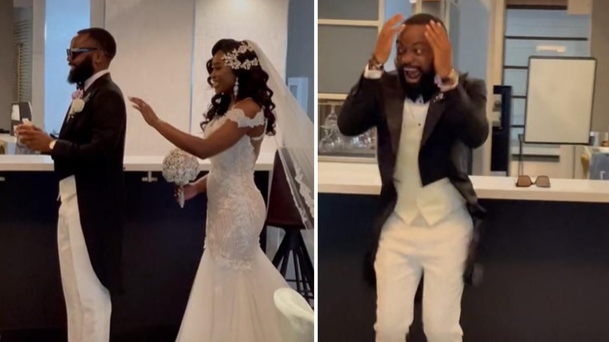 Едва не сошел с ума: забавная реакция жениха на свадебное платье невесты
