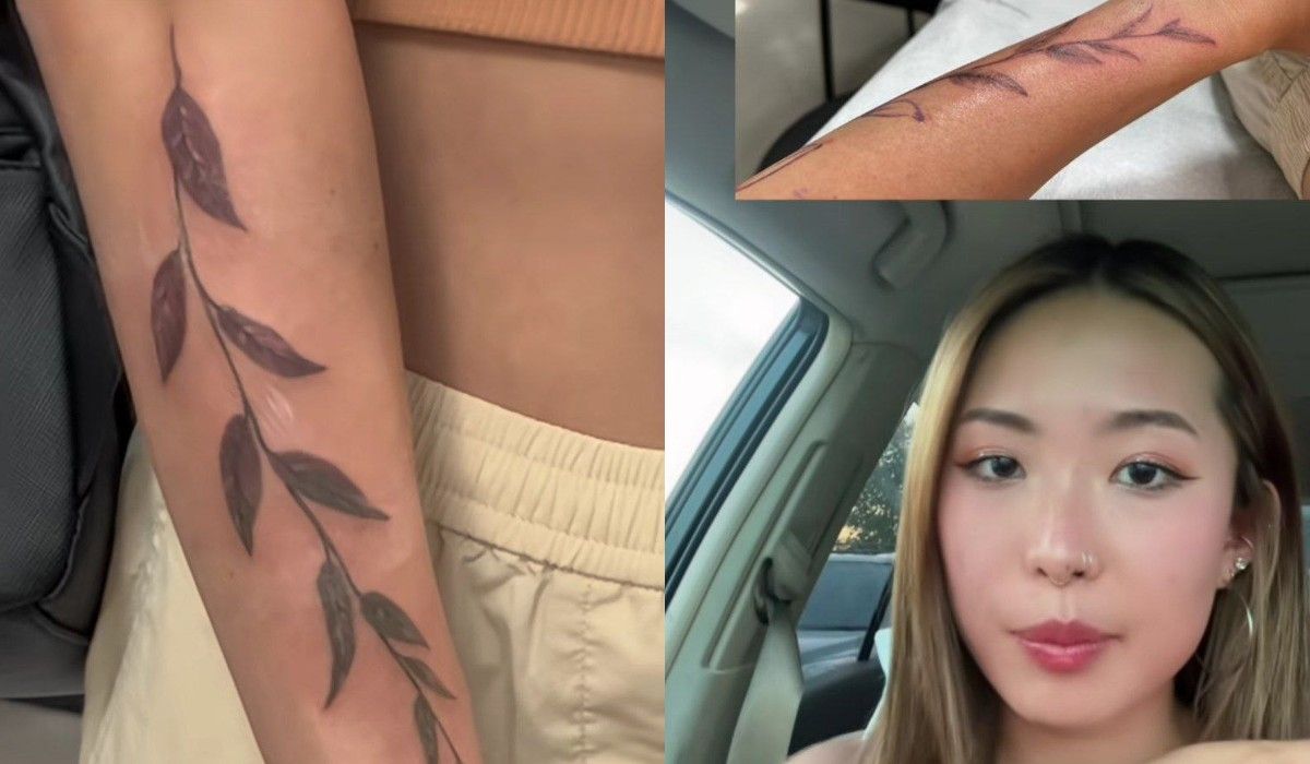 Дівчина ретельно готувалася до татуювання Дівчина ретельно готувалася до татуювання