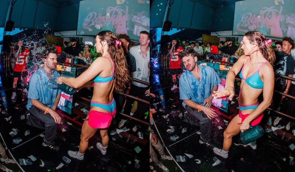 Дівчина також обливає своїх клієнтів водою Дівчина також обливає своїх клієнтів водою