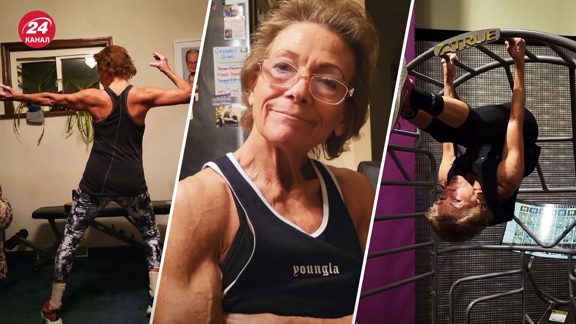 67-річна бабуся жме ногами понад 77 кілограмів 67-річна бабуся жме ногами понад 77 кілограмів